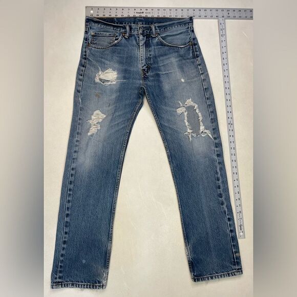 Levi’s 505 Denim Jeans Men Size 32 x 30 Blue Distressed Paint Tag Size 34 x 34 - Picture 11 of 13